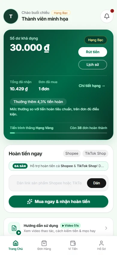 Dán link sản phẩm Shopee vào Dathangonline để tạo liên kết hoàn tiền